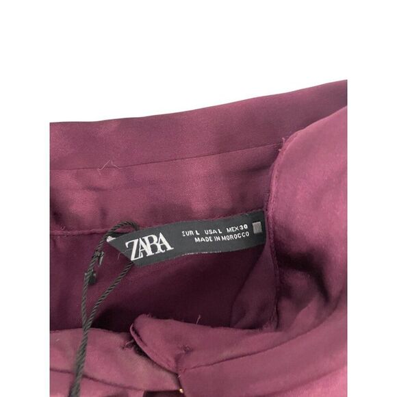 Zara Women Satin Blouse Shirt L Large Red Burgundy Gold button 2138/302 NWT - Picture 6 of 11